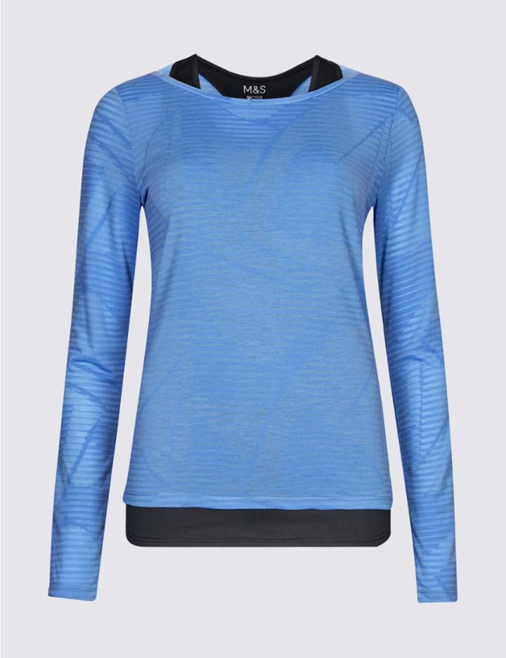 Marks & Spencer Double Layer Quick Dry Long Sleeve Top Cornflower Mix