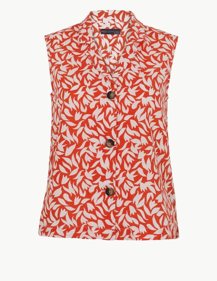Marks & Spencer Linen Rich Printed Shirt Multi