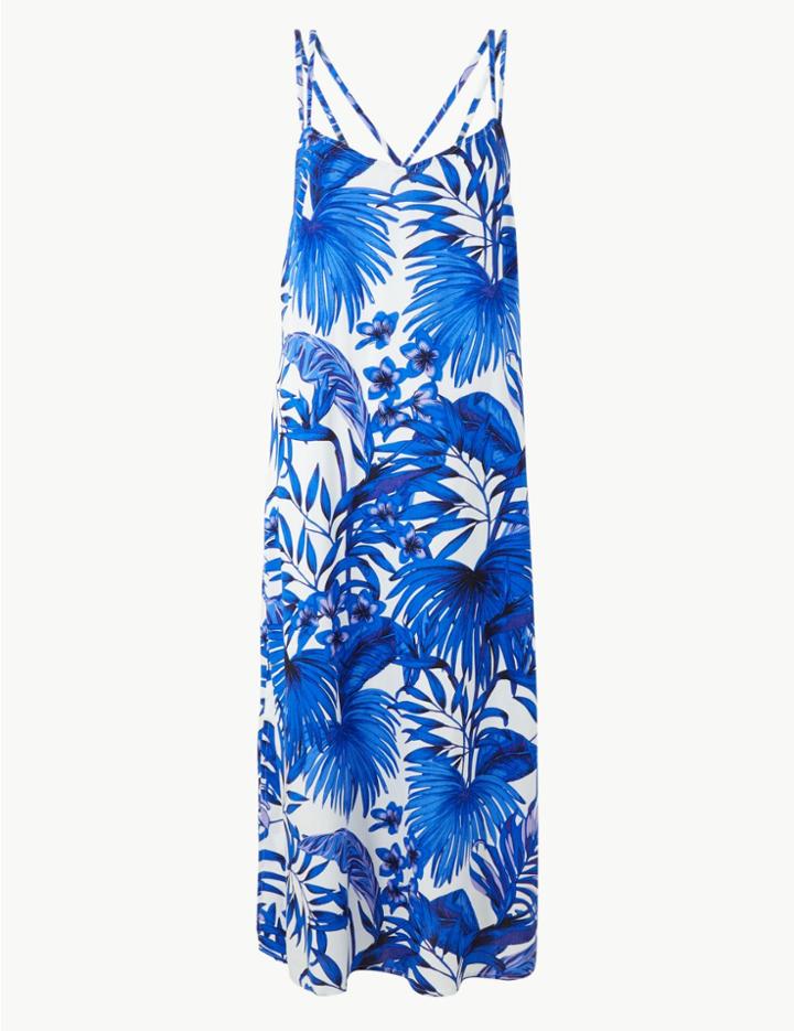 Marks & Spencer Palm Print Strappy Slip Beach Dress Cream Mix