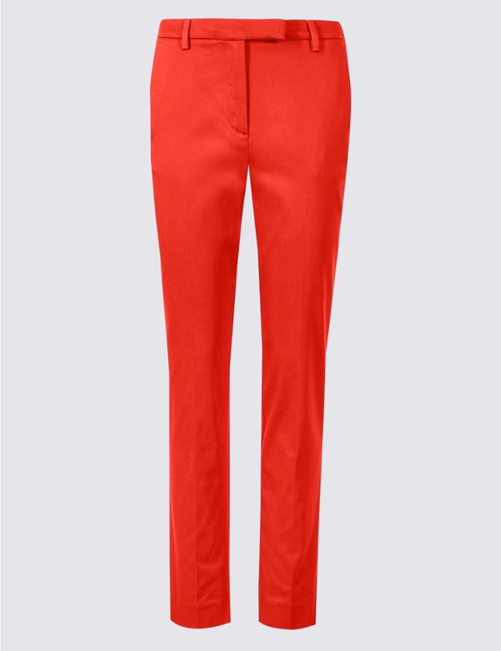 Marks & Spencer Cotton Rich Slim Leg 7/8 Trousers Bright Red