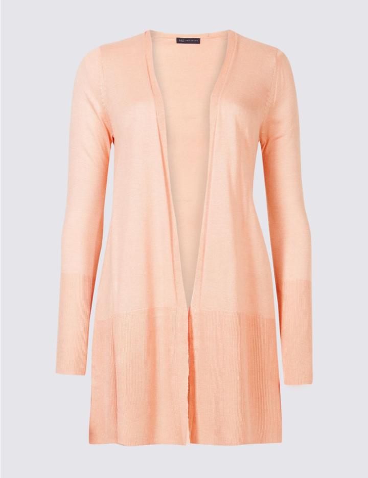 Marks & Spencer Open Front Ribbed Cardigan Blush