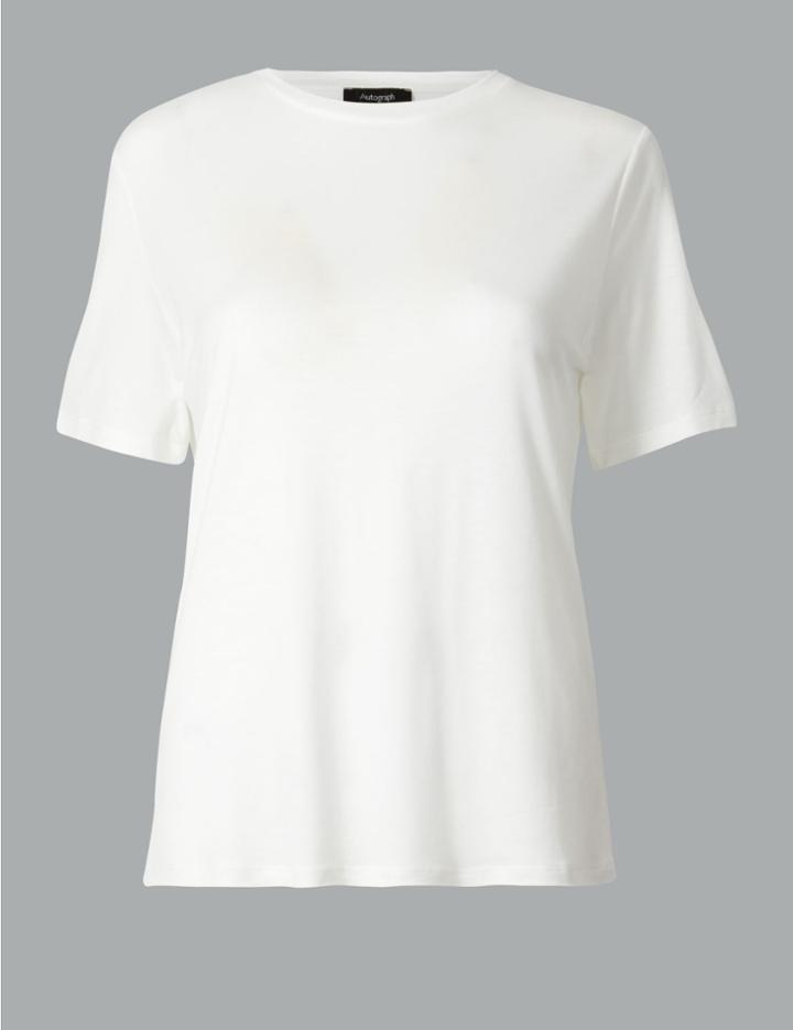 Marks & Spencer Round Neck Short Sleeve T-shirt Soft White