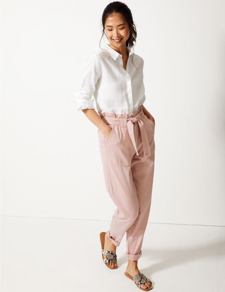 Marks & Spencer Tapered Leg Ankle Grazer Trousers Pink