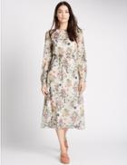 Marks & Spencer Floral Print Long Sleeve Midi Dress Ivory Mix