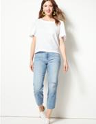 Marks & Spencer Linen Rich Round Neck Short Sleeve Blouse Eco White