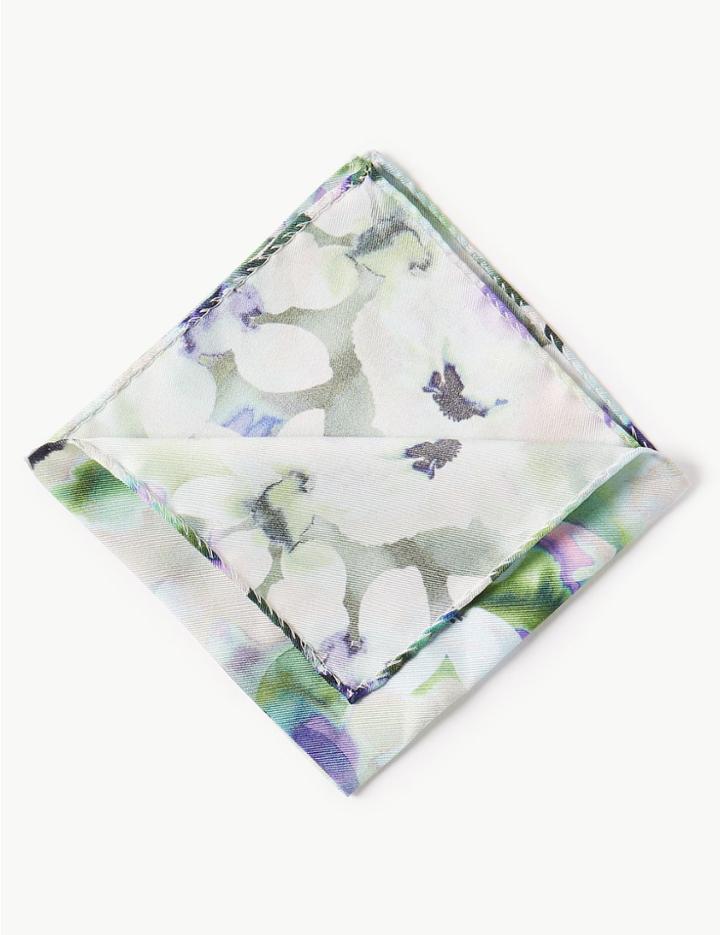 Marks & Spencer Pure Silk Printed Pocket Square Chartreuse
