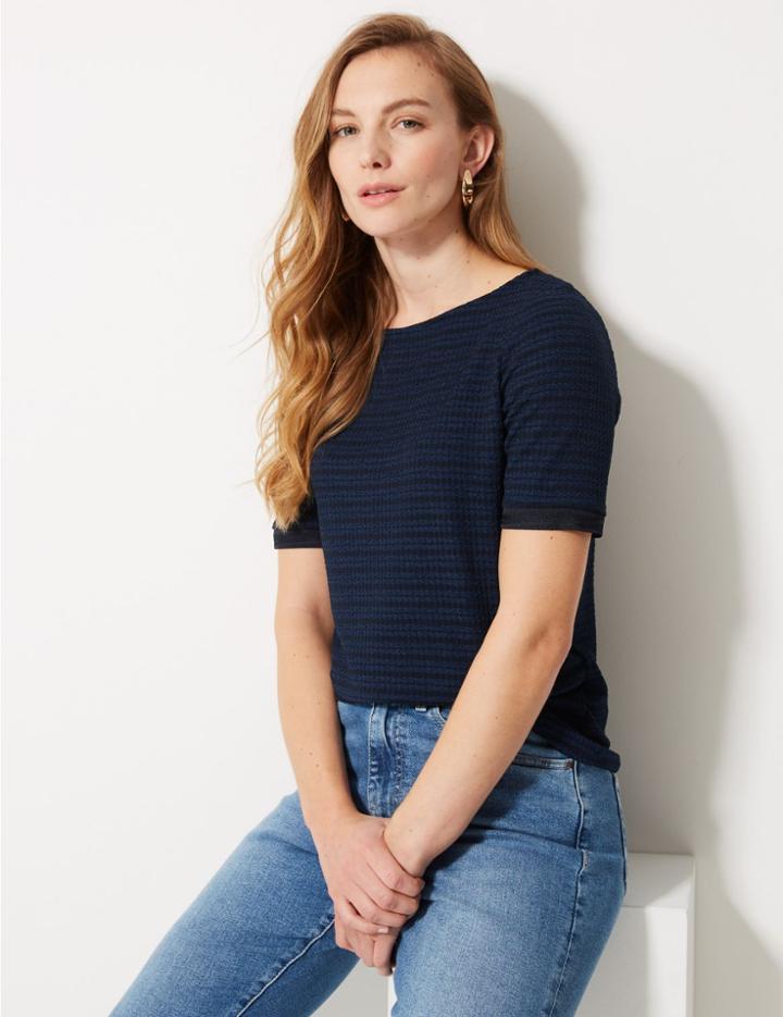 Marks & Spencer Textured Round Neck Regular Fit T-shirt Navy