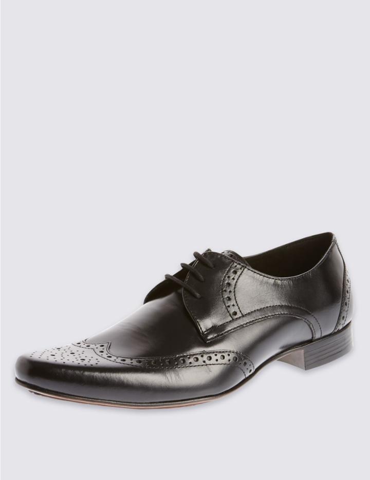 Marks & Spencer Leather Pointed Brogue Shoes Black