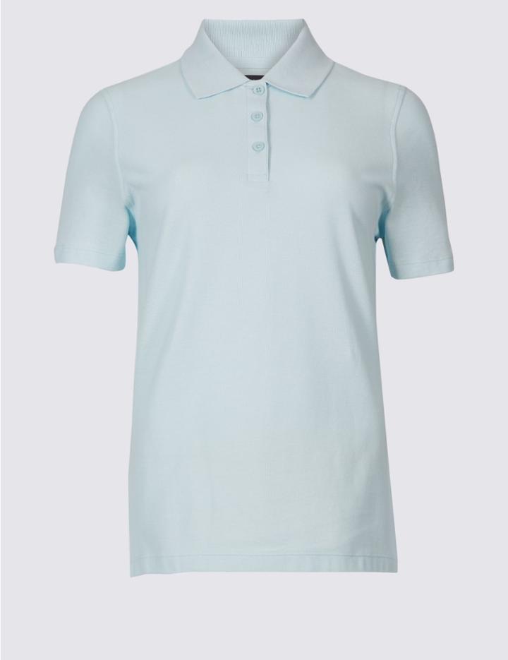 Marks & Spencer Pure Cotton Short Sleeve Polo Shirt Light Blue