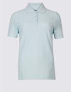 Marks & Spencer Pure Cotton Short Sleeve Polo Shirt Light Blue