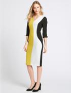 Marks & Spencer Colour Block 3/4 Sleeve Bodycon Dress Ochre