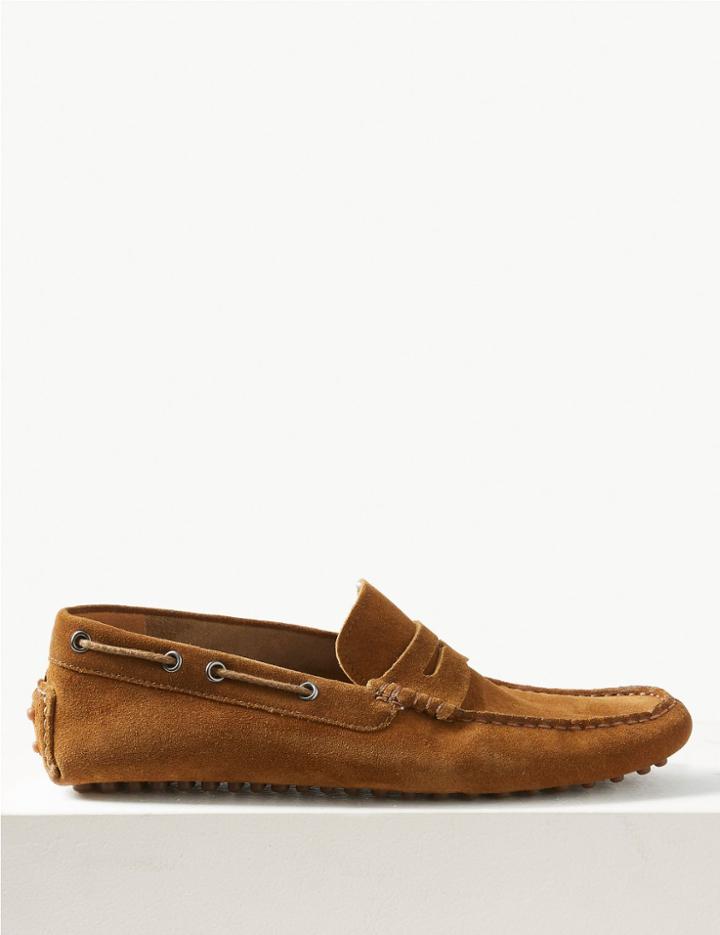 Marks & Spencer Suede Slip-on Boat Shoes Tan