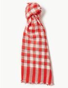 Marks & Spencer Pure Cotton Gingham Checked Scarf Red Mix