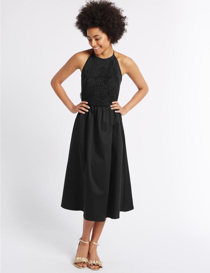 Marks & Spencer Cotton Rich Embroidered Skater Dress Black