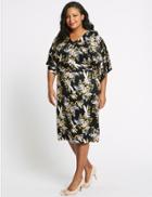 Marks & Spencer Plus Floral Print Tunic Midi Dress Ochre