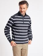 Marks & Spencer Cotton Rich Striped Half Zipped Sweatshirt Navy Mix