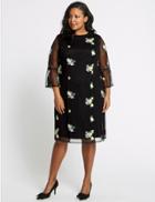 Marks & Spencer Curve Embroidered 3/4 Sleeve Mesh Dress Navy Mix