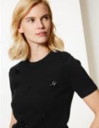 Marks & Spencer Pure Cotton Embellished Knitted Top Black