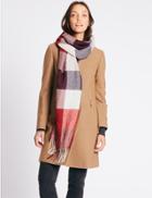 Marks & Spencer Wool Blend Colour Block Scarf Red Mix