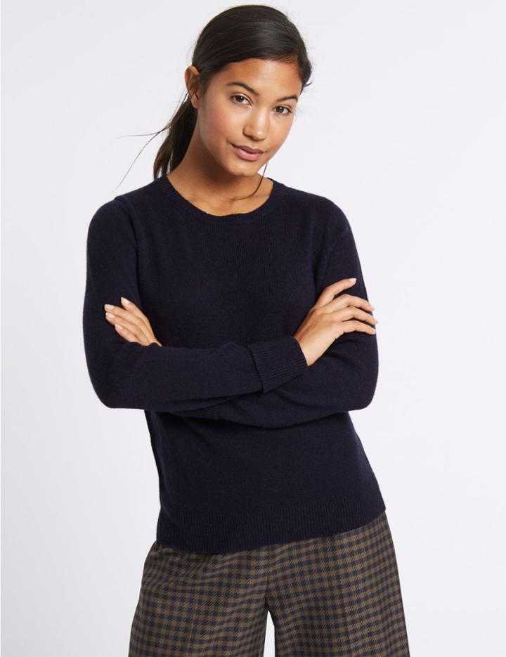 Marks & Spencer Lambswool Rich Round Neck Jumper Navy