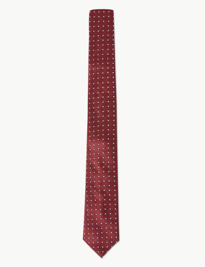 Marks & Spencer Slim Geometric Print Tie Burgundy