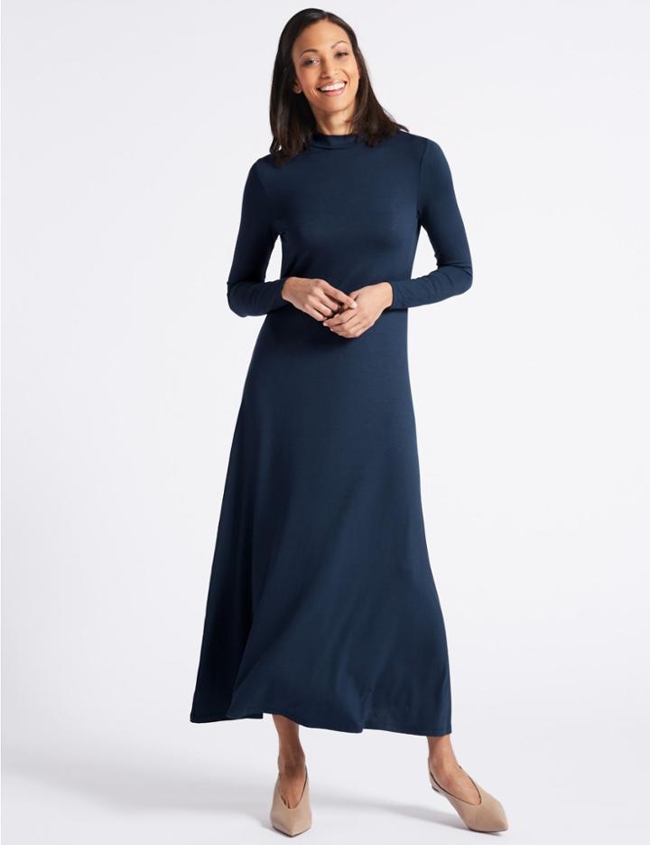 Marks & Spencer Jersey Turtle Neck Maxi Dress Navy