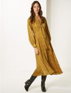 Marks & Spencer Animal Print Long Sleeve Skater Midi Dress Yellow Mix
