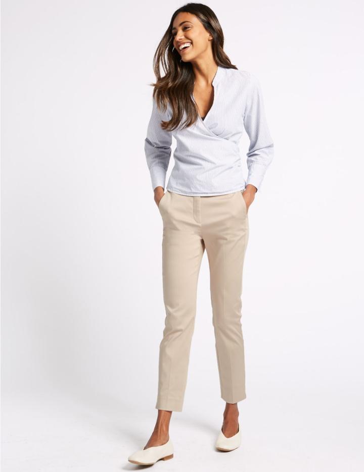 Marks & Spencer Cotton Rich Slim Leg 7/8 Trousers Oyster
