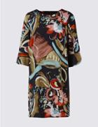 Marks & Spencer Petite Printed Bar Back Tunic Midi Dress Navy Mix