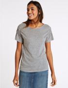 Marks & Spencer Cotton Blend Ruched Sleeve Jersey Top Grey