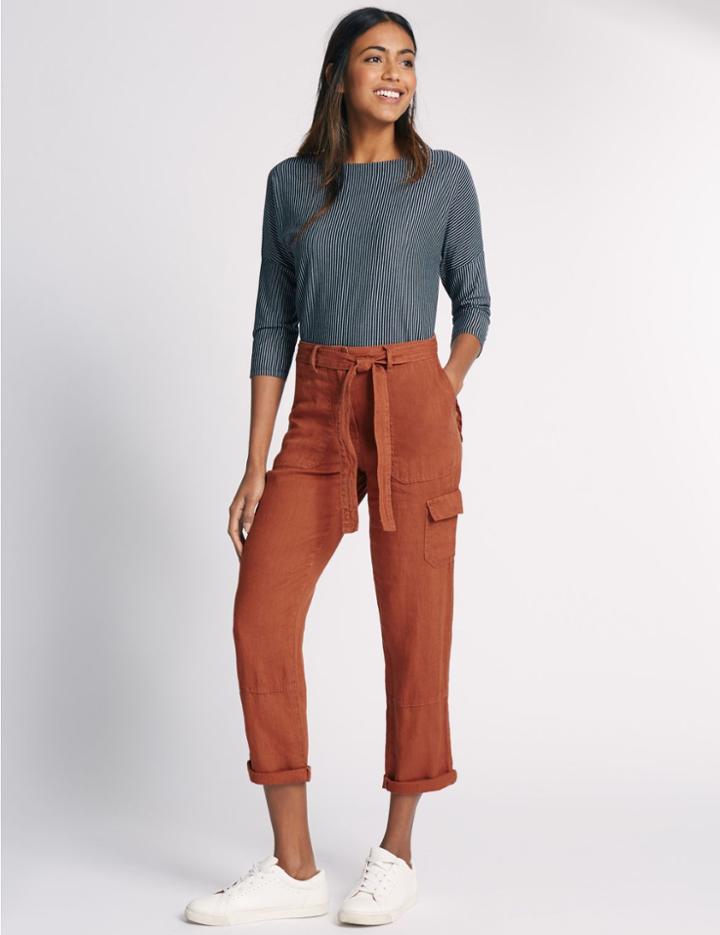 Marks & Spencer Pure Linen Cargo Trousers Rust