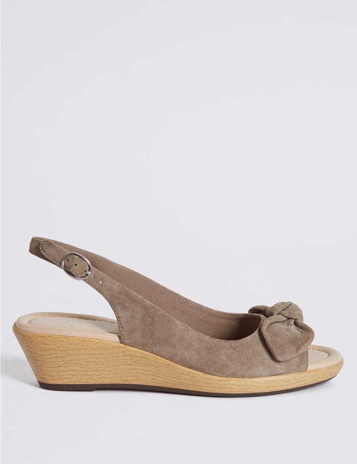Marks & Spencer Suede Wedge Bow Sandals Mink