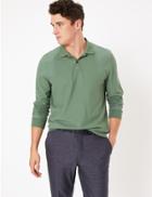 Marks & Spencer Cotton Long Sleeve Polo Shirt Sage