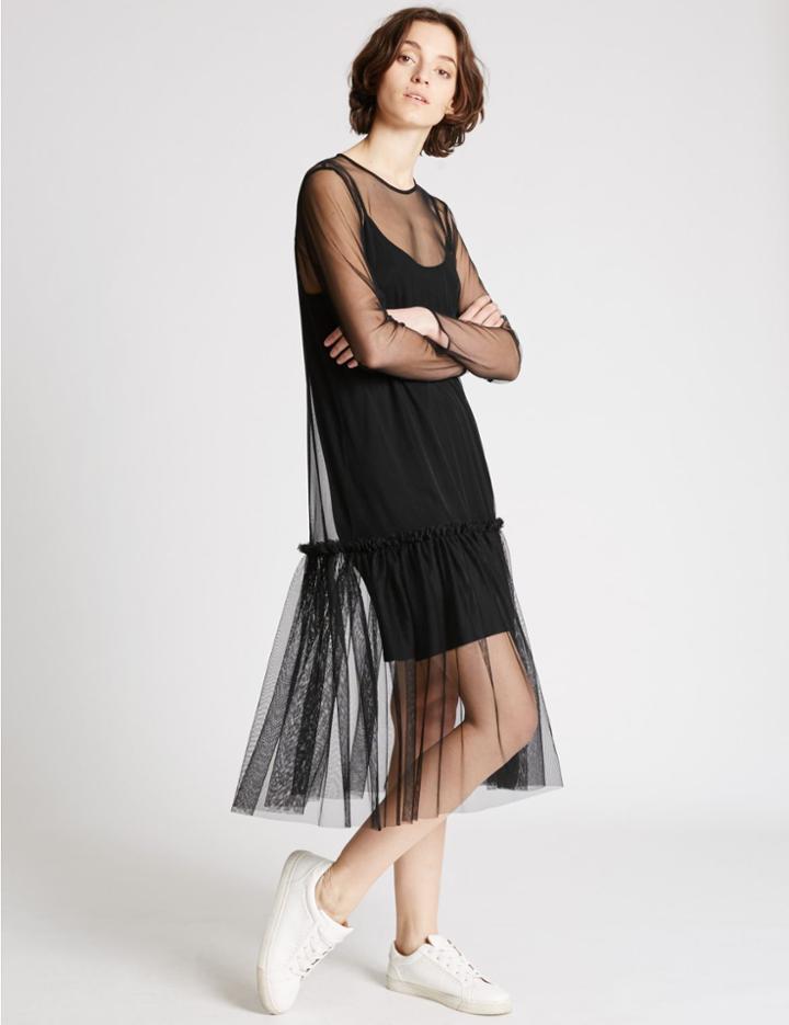 Marks & Spencer Tulle Long Sleeve Shift Dress Black