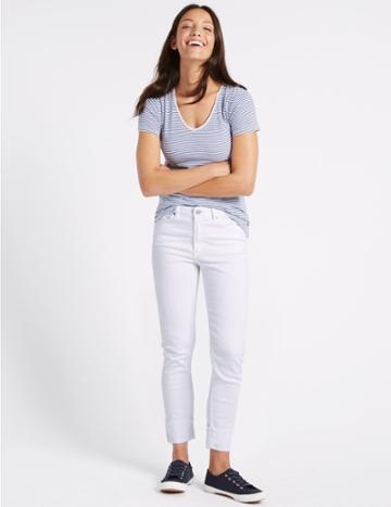 Marks & Spencer Ripped Mid Rise Relaxed Slim Jeans Soft White