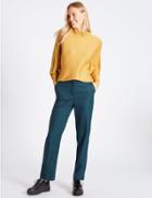 Marks & Spencer Checked Straight Leg Trousers Teal Mix