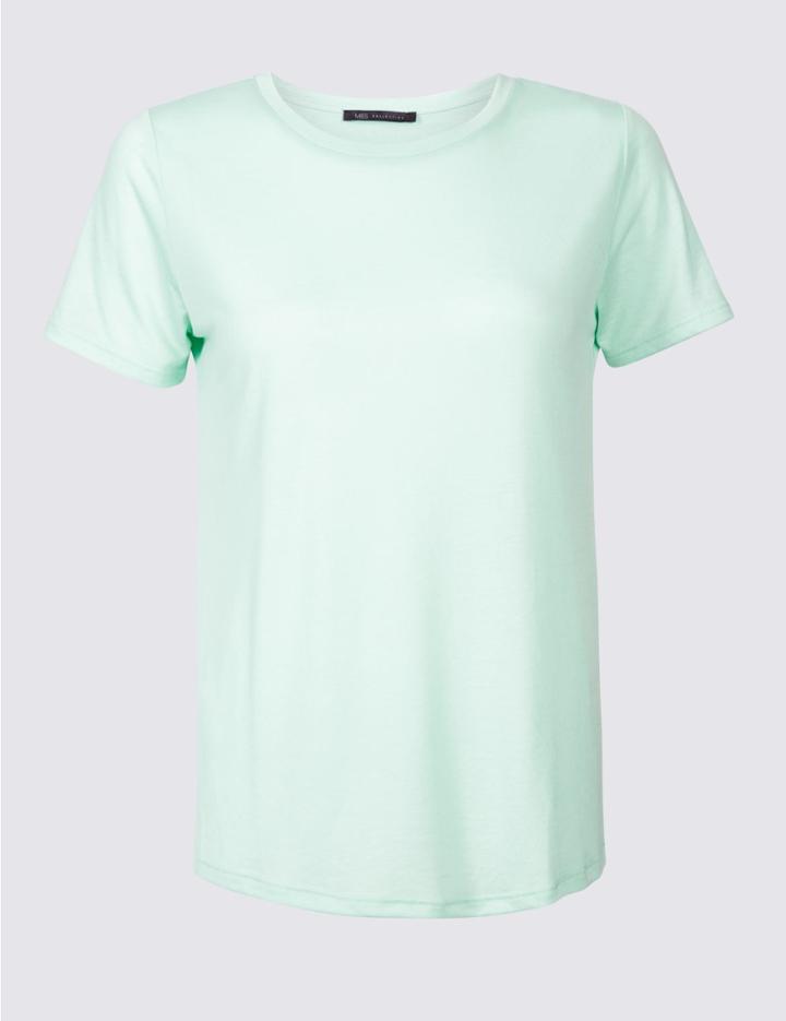 Marks & Spencer Round Neck Short Sleeve T-shirt Pale Jade