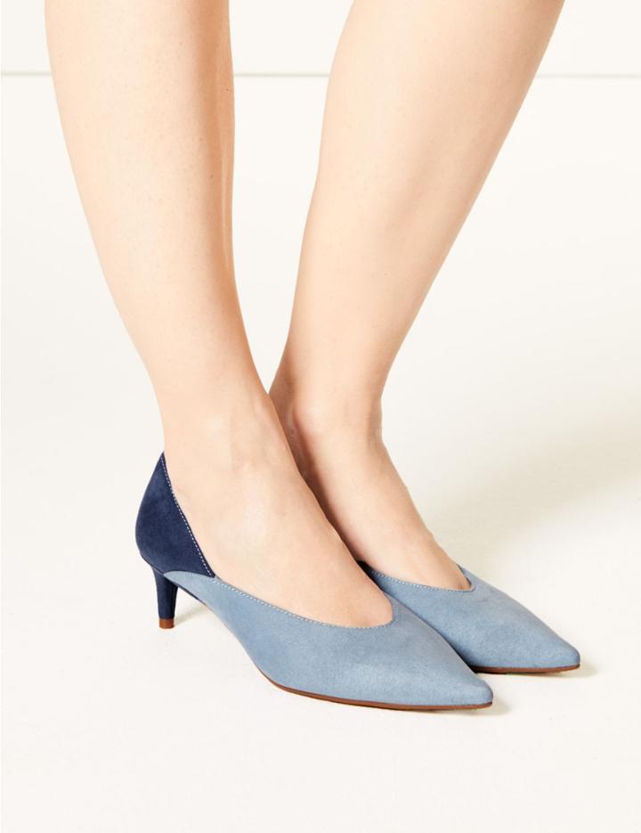 Marks & Spencer Kitten Heel Pointed Court Shoes Light Blue Mix