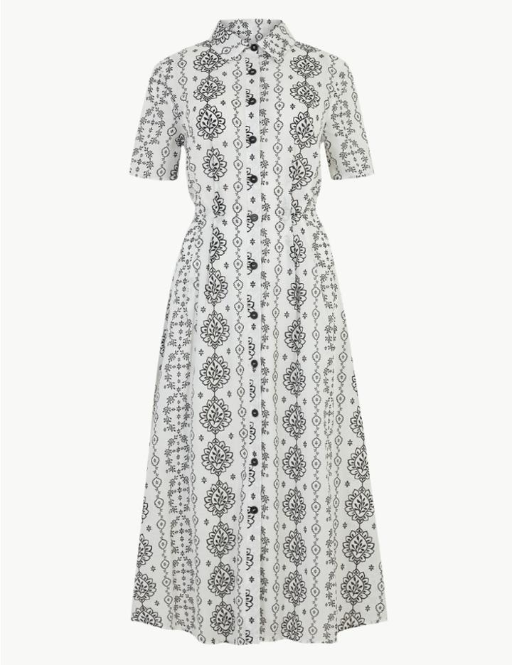 Marks & Spencer Printed Midi Shirt Dress Ivory Mix