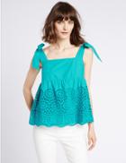 Marks & Spencer Pure Cotton Broderie Pinafore Shell Top Turquoise