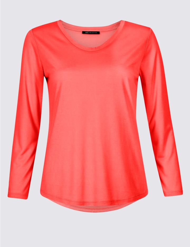 Marks & Spencer Scoop Neck Long Sleeve T-shirt Flame