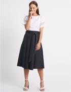 Marks & Spencer Cotton Rich Tie Detail A-line Midi Skirt Navy Mix