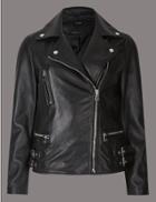 Marks & Spencer Leather Biker Coat Black