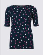 Marks & Spencer Pure Cotton Spotted Half Sleeve T-shirt Navy Mix