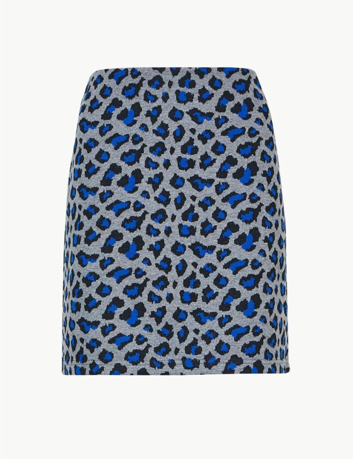 Marks & Spencer Animal Print Jersey A-line Mini Skirt Grey Mix