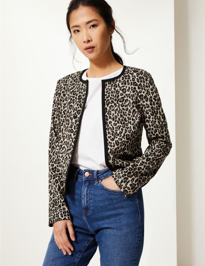 Marks & Spencer Animal Print Jersey Blazer Black Mix