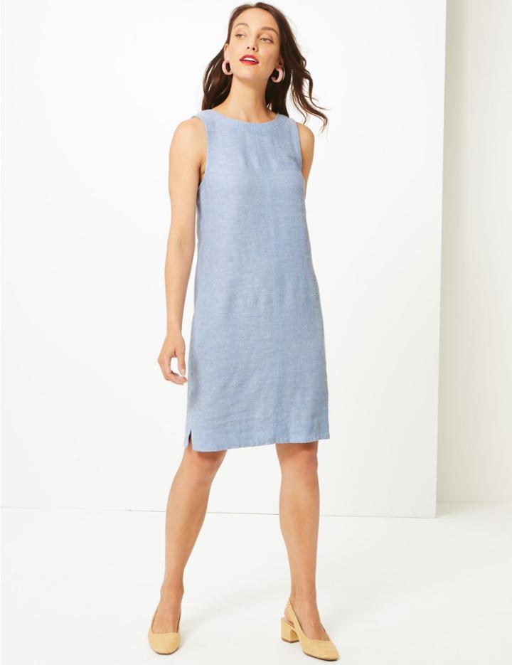 Marks & Spencer Fuller Bust Linen Rich Shift Mini Dress Chambray