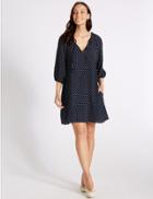 Marks & Spencer Spotted Long Sleeve Tunic Dress Navy Mix