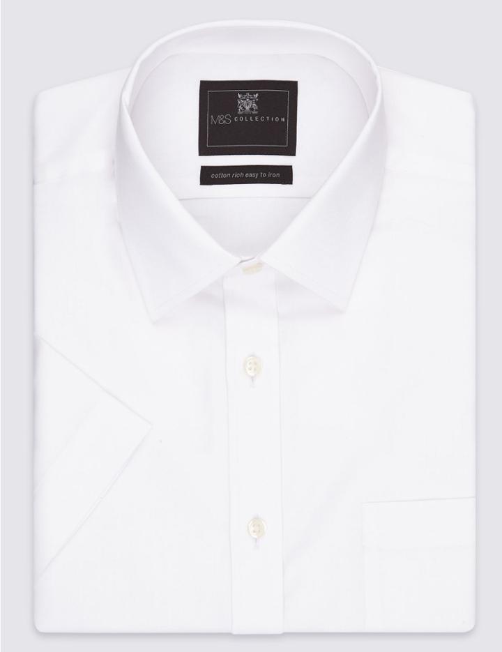 Marks & Spencer Easy To Iron Short Sleeve Shirt With Pocket White