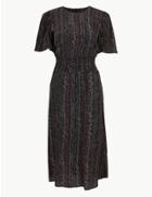 Marks & Spencer Animal Print Short Sleeve Waisted Midi Dress Black Mix